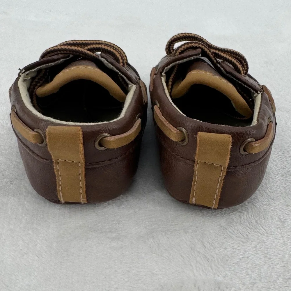 Koala Baby Boat Shoes Infant Sz 2 Brown Faux Leather Soft Sole Loafers Baby Boy